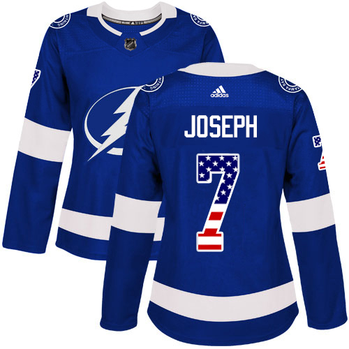 Adidas Tampa Bay Lightning #7 Mathieu Joseph Blue Home Authentic USA Flag Women Stitched NHL Jersey